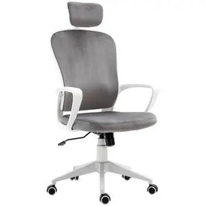 Vinsetto High-Back Office Chair Home Rocking w/ Wheel, Up-Down Headrest, Grey