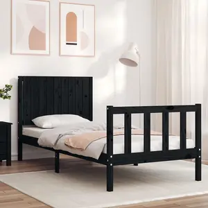 Berkfield Bed Frame with Headboard Black Single Solid Wood