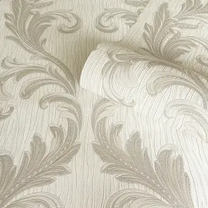 Belgravia Décor Tiffany Scroll Cream Textured Wallpaper