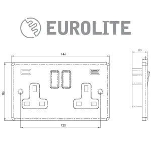 2 Gang Switched Socket with 2x USB: (1x Type A & 1x Type C) Satin Enhance Range White Trim