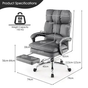 Costway Office Desk Chair Ergonomic Padded Reclining Chair W/Retractable Footrest