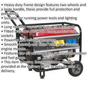 5500W Petrol Generator - 4-Stroke 13hp Engine - 25L Fuel Tank- 11 Hour Run Time