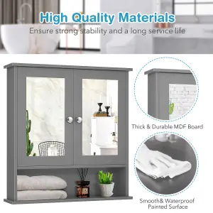 Costway Wall Mounted Bathroom Mirror Cabinet Wooden Storage Cupboard Medicine Organizer