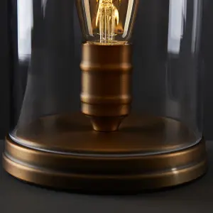 ValueLights Aged Brass Effect Metal Base and Clear Glass Dome Table Lamp With LED Amber Tinted Squirrel Cage Light Bulb