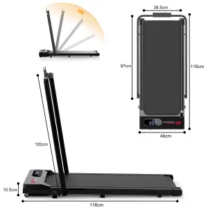 2 in 1 Folding Treadmill 1-6KM/H for Home Office-Black