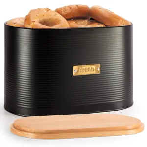 EHC Extra Large Bread Bin with Lid, Breadbox for Bread Storage, 8L, 19.5 (D) x 34 (W) x  20.5 (H)cm, Black