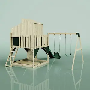 Rebo PolarPlay Kids Climbing Tower & Playhouse - Swing Jari Green