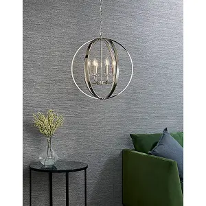 Hilton Bright Nickel with Clear Faceted Acrylic and Clear Crystal Glass Timeless Style 6 Light Ceiling Pendant