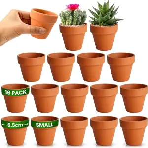 Terracotta Plant Pots - 6.5cm x 16 Pack Small Terracotta Plant Pots - Multi Purpose Mini Terracotta Pots for Plants, Flowers