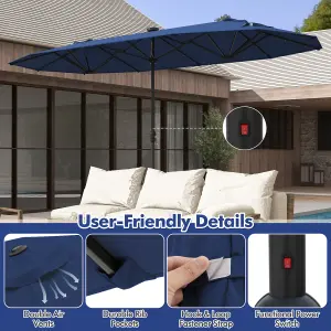 Costway 4M Outdoor Double Sided Parasol Twin Large Patio Umbrella w/ Lights & Base