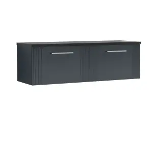 Retro 2 Drawer Wall Hung Vanity Unit with Sparkling Black Laminate Worktop - 1200mm - Satin Soft Black - Balterley