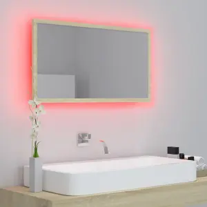 Berkfield LED Bathroom Mirror Sonoma Oak 80x8.5x37 cm Engineered Wood