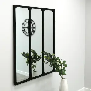 Charles Bentley Large Industrial Urban Wrought Iron Square Panel Mirror 95x120cm