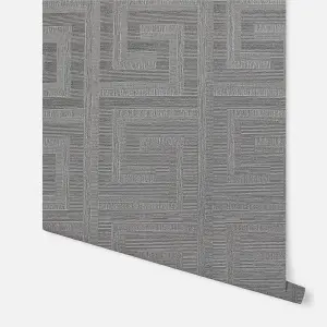 Arthouse Greek Key Foil Gunmetal Wallpaper