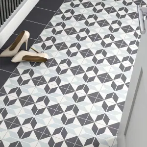 Colours Hydrolic Black & white Matt Star Cement tile effect Porcelain Indoor Wall & floor Tile, Pack of 25, (L)200mm (W)200mm