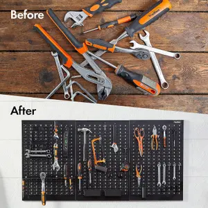 VonHaus Tool Pegboard, 45pc for Shed & Garage Wall Storage Tool Board, Secure Tool Organiser Wall Mounted