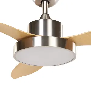 Ceiling Fan with Light Silver with Light Wood BANDERAS