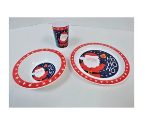 Kids Christmas Dinner Lunch Set Santa & Friends Plate Pudding Bowl Tumbler Cup