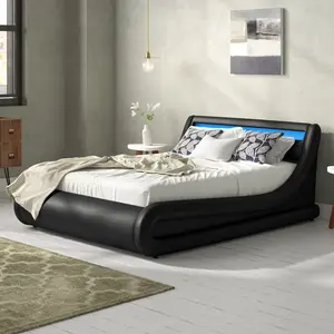 Galaxy LED Upholstered Ottoman Bed Black/White / Kingsize (5')