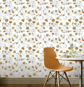 Arthouse Retro Newstalgia Floral Orange Yellow Grey Flowers Wallpaper