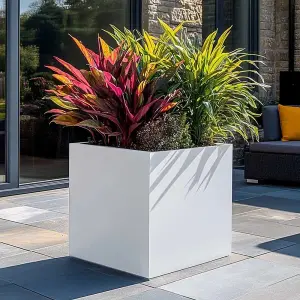 50cm Zinc Galvanised Matte White Square Planter