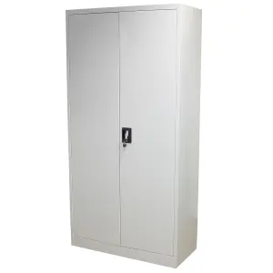 Powder Coated Steel Light Grey Office 2 Doors Filing Cabinet Flatpack Document File Lockable Storage 180cm