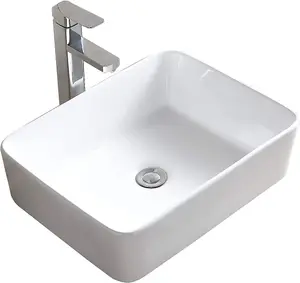 BELOFAY 48x37x13cm Rectangular Ceramic Cloakroom Basin Hand Washing Sink, Modern Design Countertop Basin (Only Basin Included)