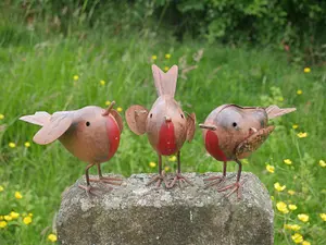 3x Robin Redbreast Metal Ornaments