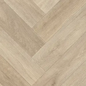 Precut Greige Herringbone Parquet effect Sheet vinyl, 6m²