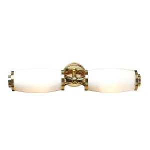 IP44 Wall Light 2 x Enc Glass Shades on a Bar Polished Brass LED G9 3.5W