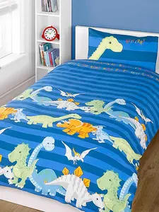 Dinosaurs Single Duvet Cover and Pillowcase Set - Blue