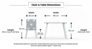 Childrens Grey Star Table & Chair Set, Preschoolers Study Activity, Kids or Toddlers