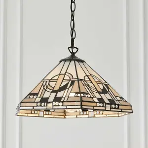 Tiffany Glass Hanging Ceiling Pendant Light Bronze Chain 1 Lamp Shade i00136