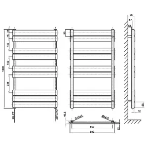 Designer Vertical White Single Panel Towel Radiator (H) 1000mm x (W) 600mm, 2168 BTU.