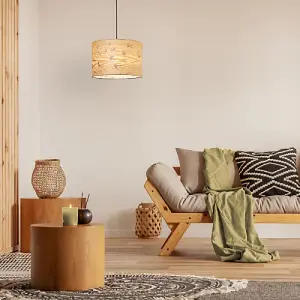 Eco Friendly Bamboo Wood Effect Lamp Shade with Inner Lining of Birds and Trees