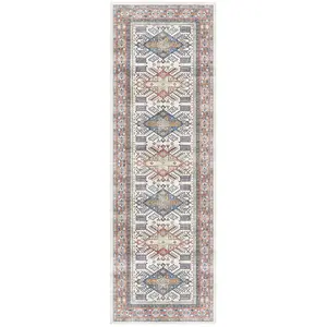 Blue Bordered Floral Rug For Bedroom, & Living Room, 7mm Thick Stain-Resistant Traditional Rug - 60cm X 180cm