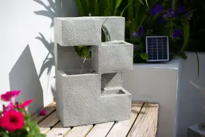 Easy Fountain Cube Falls Solar Powered Garden Feature - Concrete Effect -  L 17 cm x W 32 cm x H 44 cm