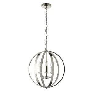 Luminosa Ritz 3 Light Wire Ceiling Pendant Bright Nickel & Clear Faceted Acrylic, E14