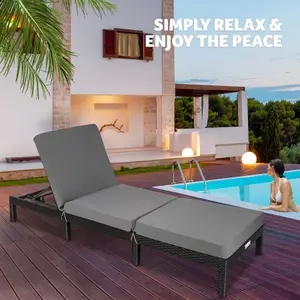 Sun Lounger Sofia - 6-step adjustable backrest, thick padding, UV-resistant - black