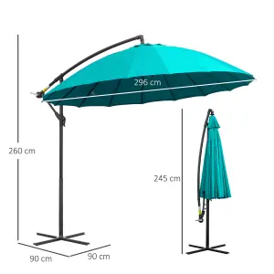 Outsunny 3(m) Cantilever Shanghai Parasol w/ Crank Handle, Cross Base, Turquoise