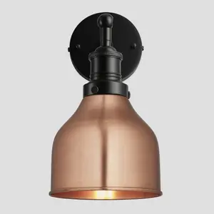 Industville Brooklyn Cone Wall Light, 7 Inch, Copper, Black Holder