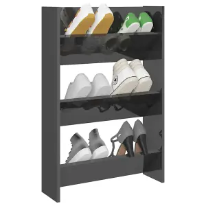 Wall Shoe Cabinet High Gloss Grey 60x18x90 cm Engineered Wood