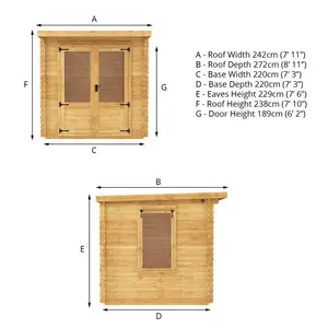 Mercia 8ft x 8ft Pent Log Cabin (19mm)