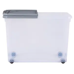 3 x Wham 80L Stackable Plastic Storage Box with Wheels & Folding Lid Clear/Cool Grey