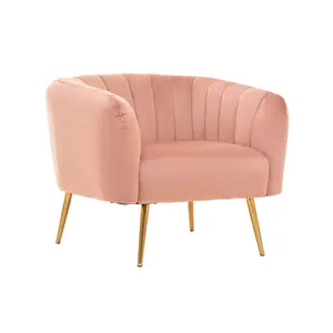 Interiors by Premier Modern Pink Velvet Chair with Gold Finish Legs, Back & Armrest Dining Chair, Easy to Clean Armchair