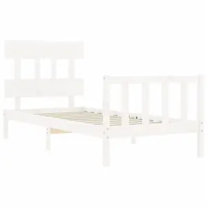 Berkfield Bed Frame with Headboard White Single Solid Wood