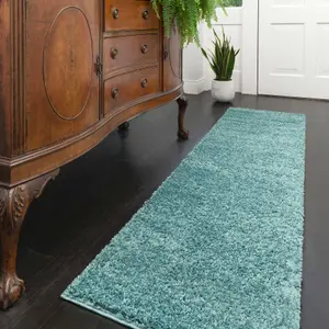 Soft Value Duck Egg Blue Shaggy Runner Rug 60x230cm