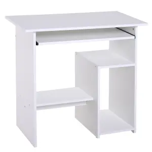 HOMCOM Compact Small Computer Table Wooden Desk Keyboard Tray Storage White