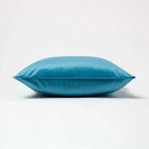 Homescapes Teal Filled Velvet Cushion with Piped Edge 46 x 46 cm