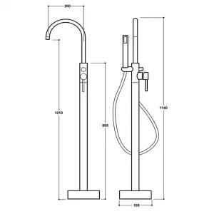 RAK Prima Tech Polished Chrome Freestanding Bath Shower Mixer Tap Solid Brass